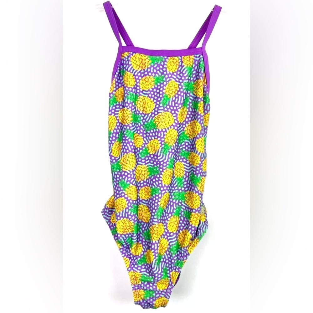 Speedo Girl’s Pineapple Print Purple/Yellow One Piece Swimsuit Size 16